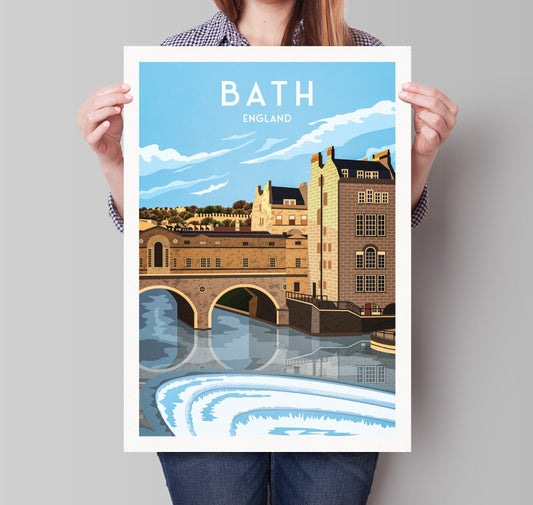Bath Print - Pulteney Bridge Travel Poster - River Avon - Somerset - Art print A3, A2, A1