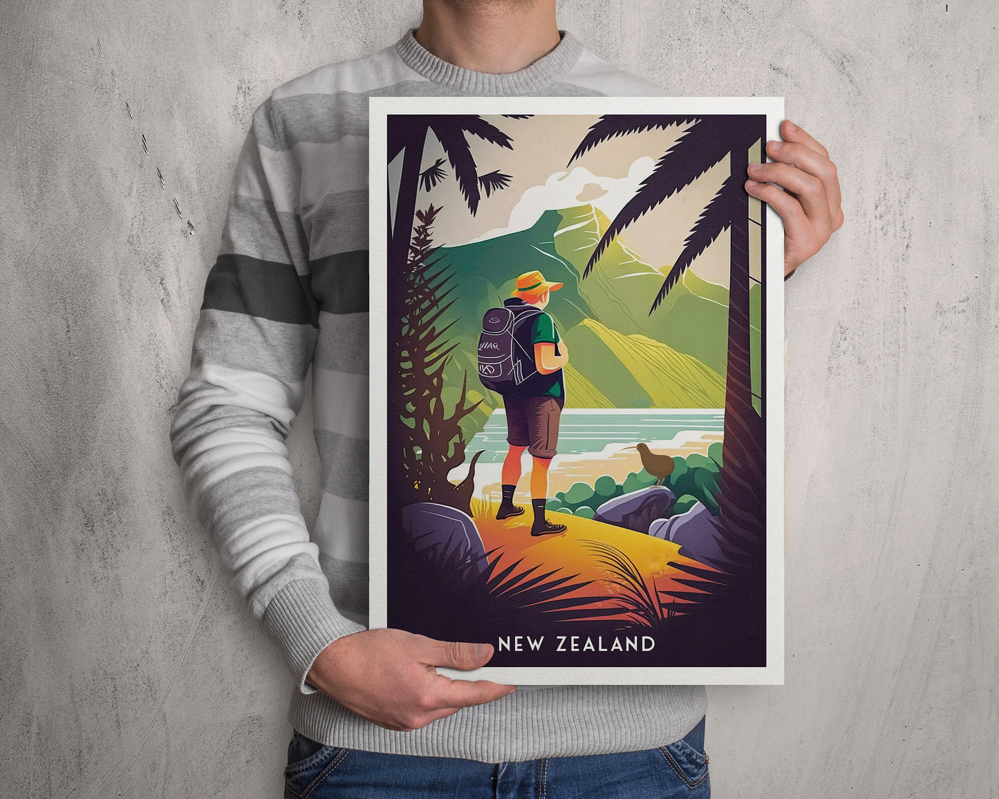 New Zealand Print - Kiwi Bird - Travel Poster - New Zealand Travel Print - New Zealand Gifts