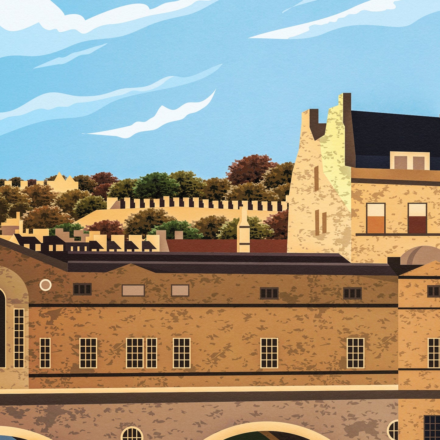 Bath Print - Pulteney Bridge Travel Poster - River Avon - Somerset - Art print A3, A2, A1