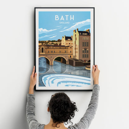 Bath Print - Pulteney Bridge Travel Poster - River Avon - Somerset - Art print A3, A2, A1