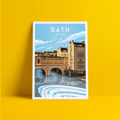 Bath Print - Pulteney Bridge Travel Poster - River Avon - Somerset - Art print A3, A2, A1