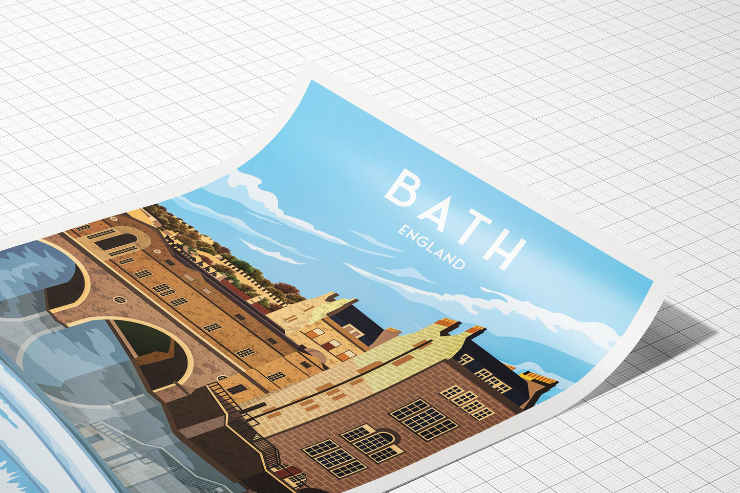 Bath Print - Pulteney Bridge Travel Poster - River Avon - Somerset - Art print A3, A2, A1