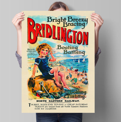 Bridlington Travel Poster - Bathing, Boating, Golfing & Fishing - Retro Seaside Print