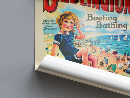 Bridlington Travel Poster - Bathing, Boating, Golfing & Fishing - Retro Seaside Print