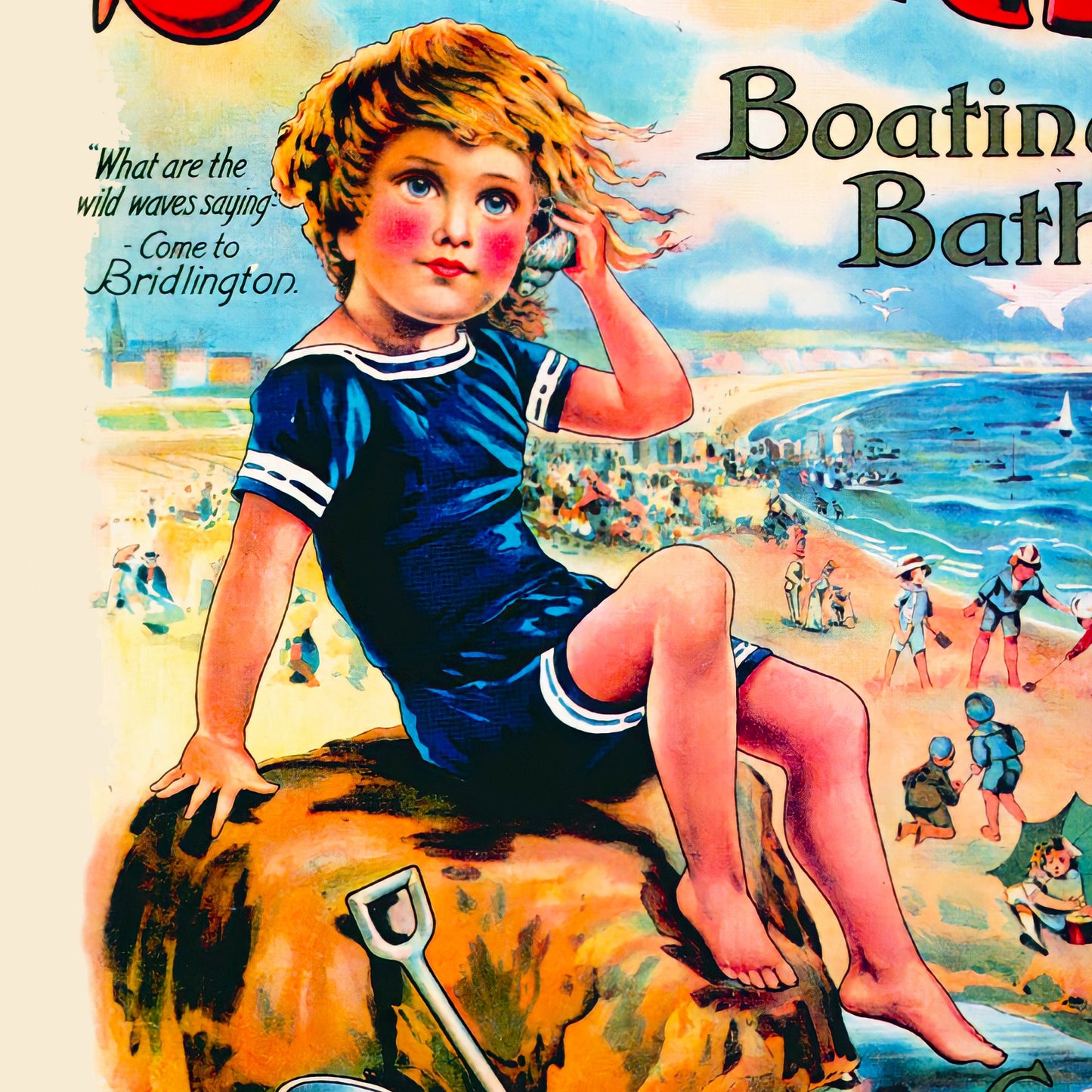 Bridlington Travel Poster - Bathing, Boating, Golfing & Fishing - Retro Seaside Print