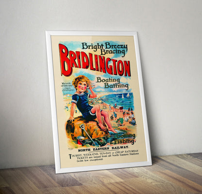 Bridlington Travel Poster - Bathing, Boating, Golfing & Fishing - Retro Seaside Print