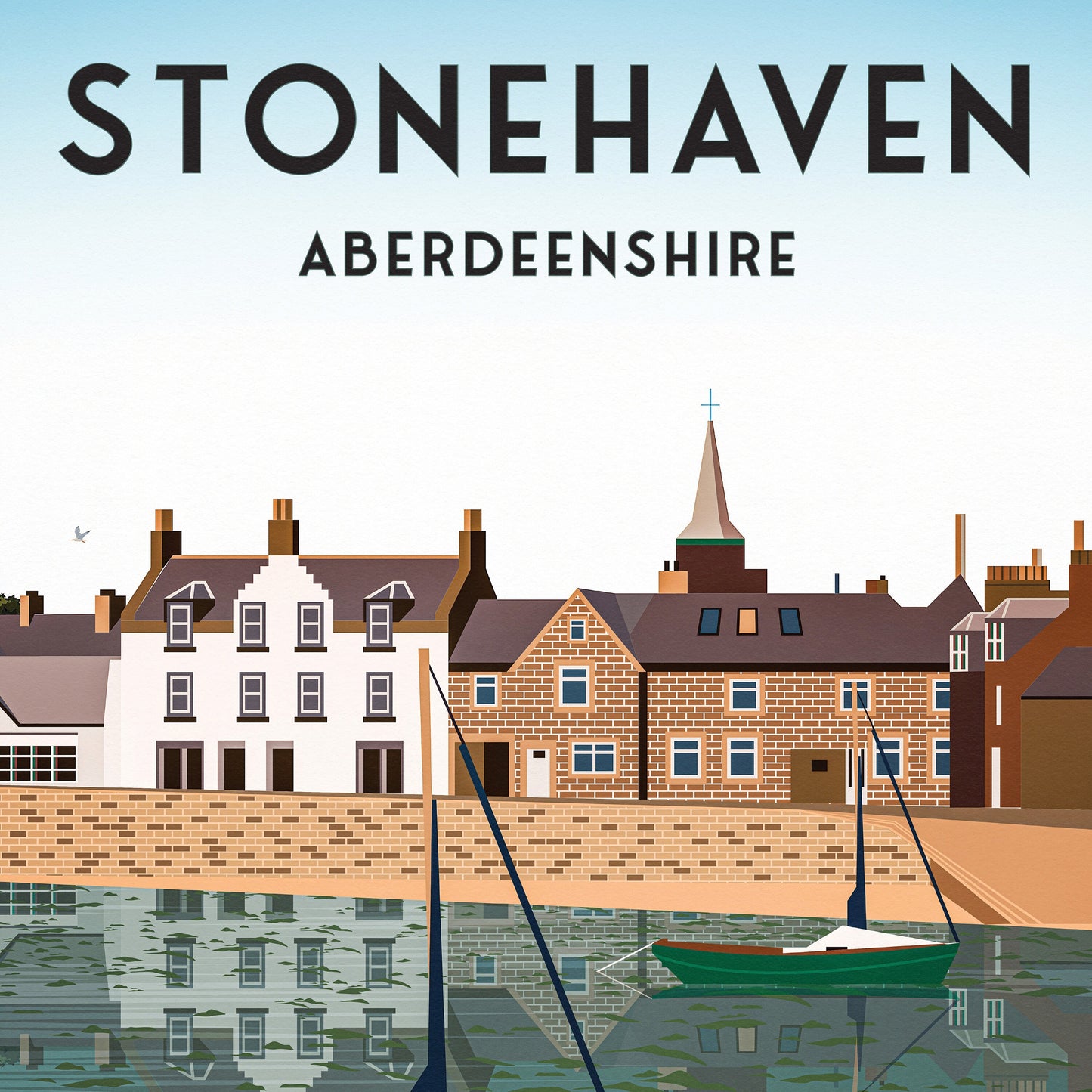 Stonehaven Harbour Print - Heron -Aberdeenshire Travel Poster