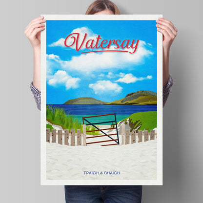 Vatersay Travel Poster, Traigh a Bhaigh, Vatersay Beach, Isle of Barra