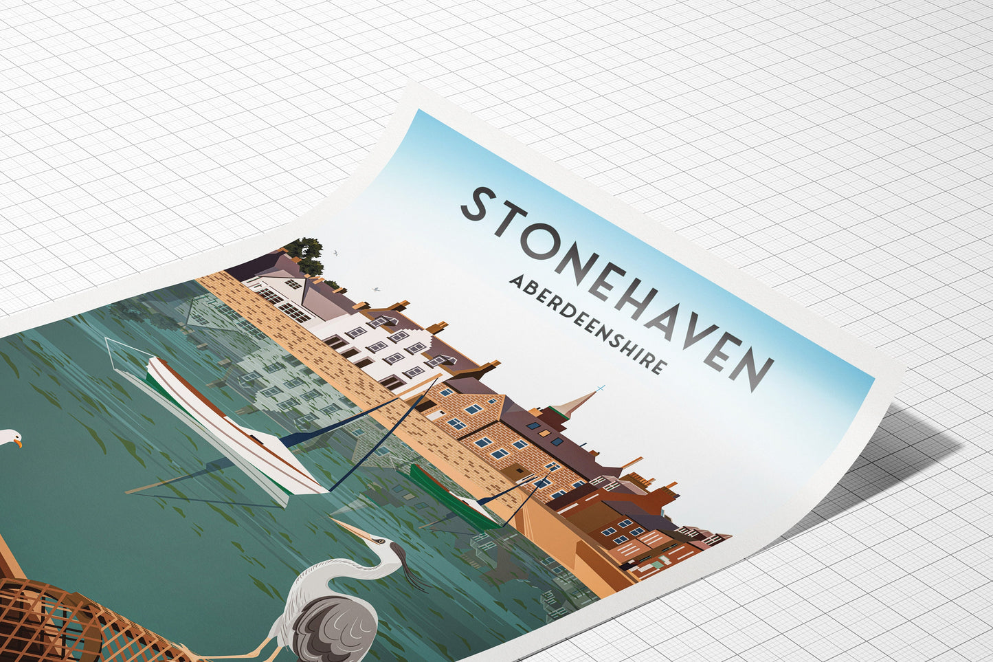 Stonehaven Harbour Print - Heron -Aberdeenshire Travel Poster