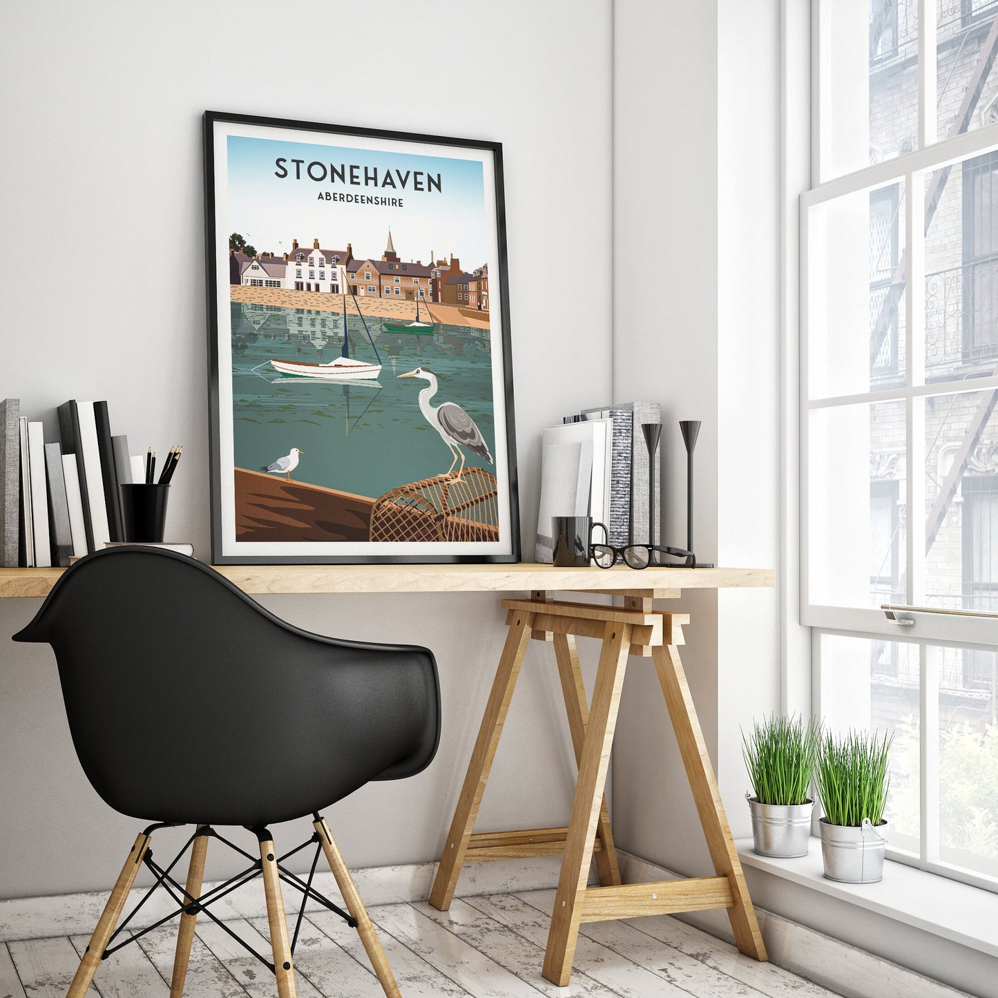 Stonehaven Harbour Print - Heron -Aberdeenshire Travel Poster