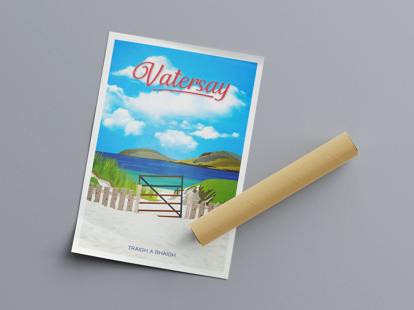 Vatersay Travel Poster, Traigh a Bhaigh, Vatersay Beach, Isle of Barra