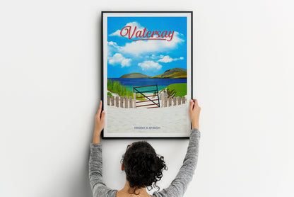 Vatersay Travel Poster, Traigh a Bhaigh, Vatersay Beach, Isle of Barra