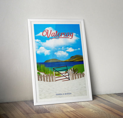 Vatersay Travel Poster, Traigh a Bhaigh, Vatersay Beach, Isle of Barra