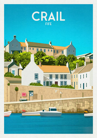 Crail Print - Crail Harbour Travel Poster - Historic Village - Fife Print - Scottish Wall Art - Historical Scottish Town - East Neuk