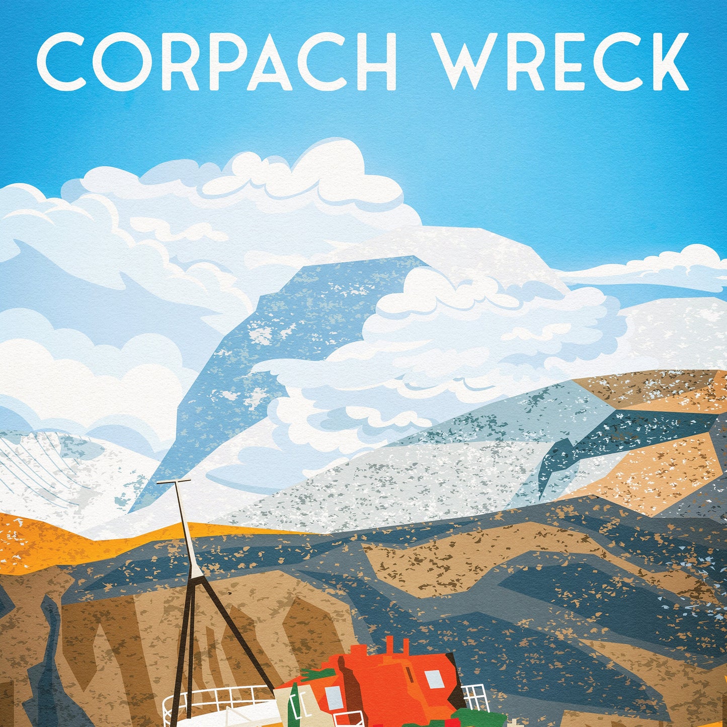 Corpach Wreck near Fort William - Loch Linnhe - Illustrated Print (A3, A2, A1)