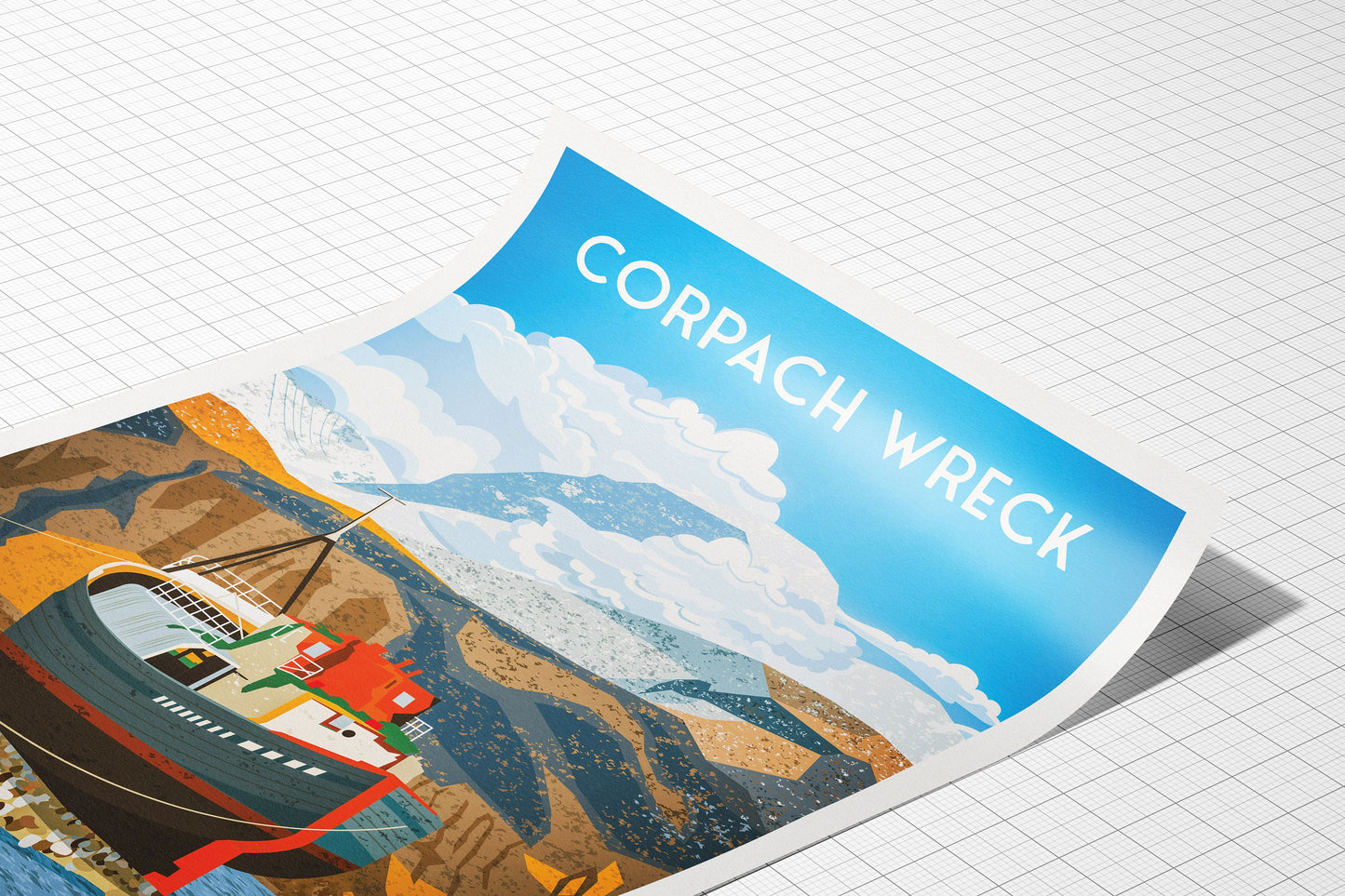 Corpach Wreck near Fort William - Loch Linnhe - Illustrated Print (A3, A2, A1)