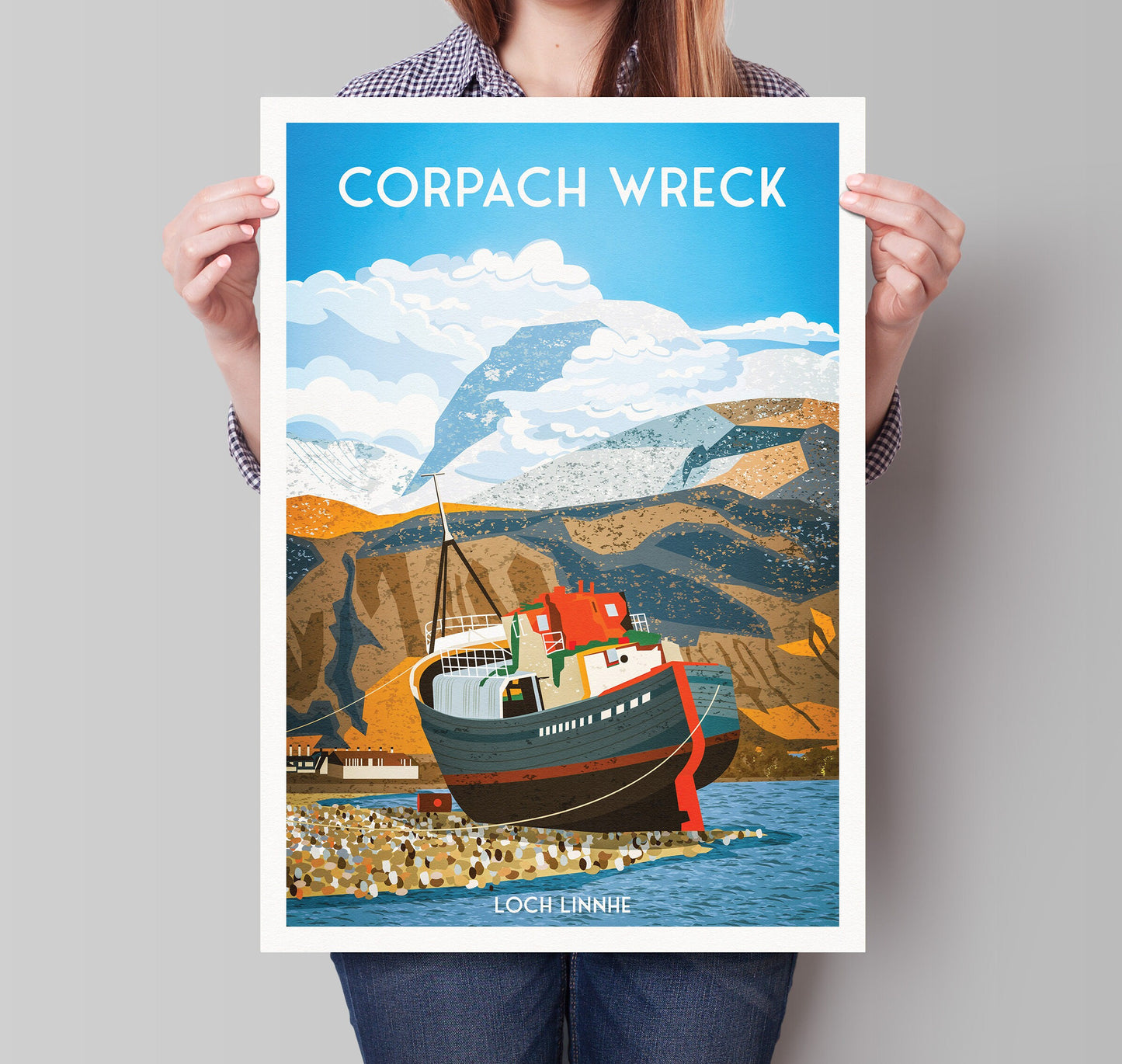 Corpach Wreck near Fort William - Loch Linnhe - Illustrated Print (A3, A2, A1)