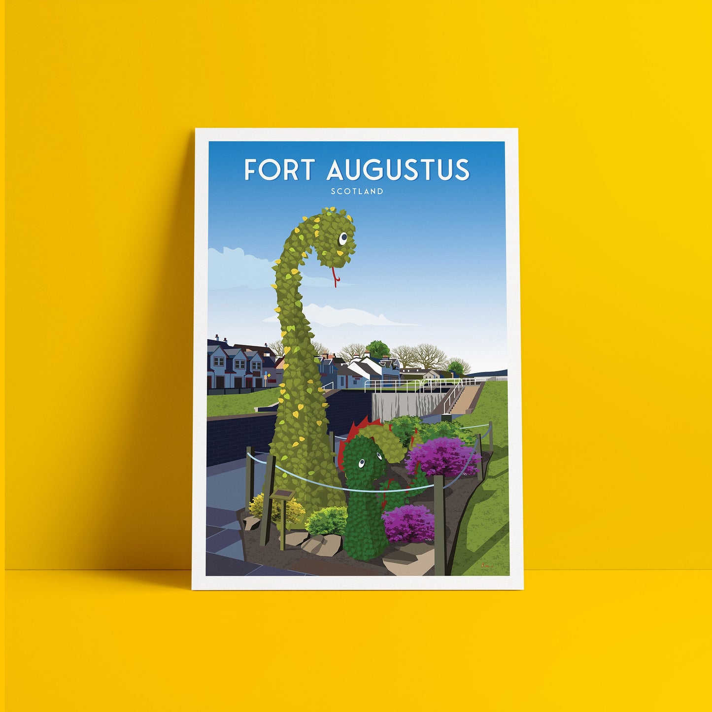 Fort Augustus Travel Poster | Loch Ness Monster | Scottish Highlands | Great Glen Way | Caledonian Canal