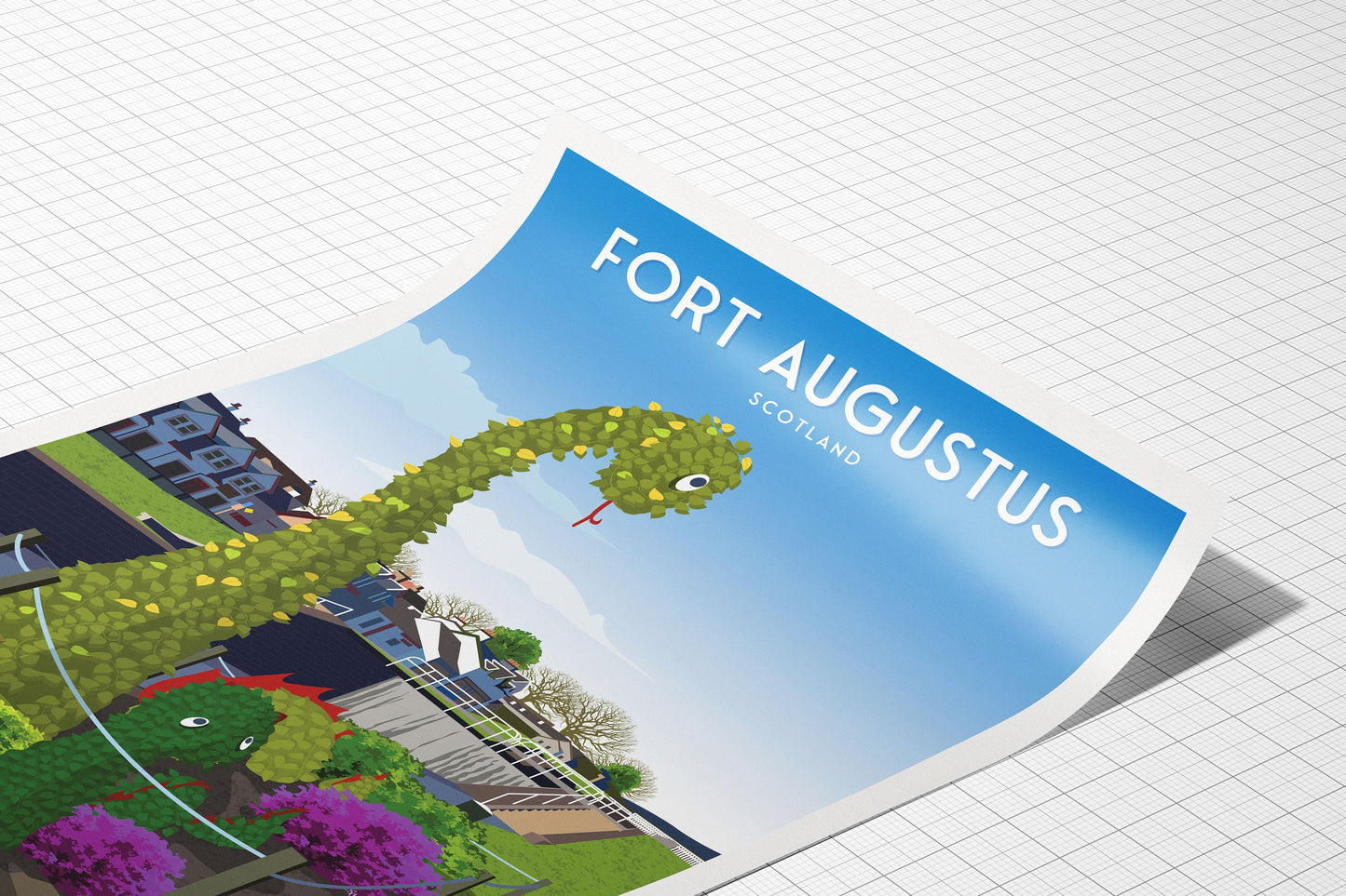 Fort Augustus Travel Poster | Loch Ness Monster | Scottish Highlands | Great Glen Way | Caledonian Canal