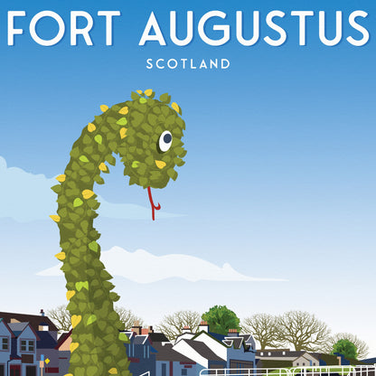 Fort Augustus Travel Poster | Loch Ness Monster | Scottish Highlands | Great Glen Way | Caledonian Canal