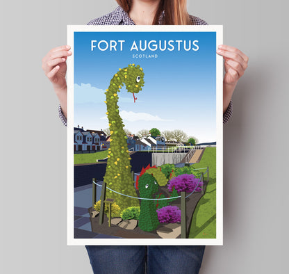 Fort Augustus Travel Poster | Loch Ness Monster | Scottish Highlands | Great Glen Way | Caledonian Canal