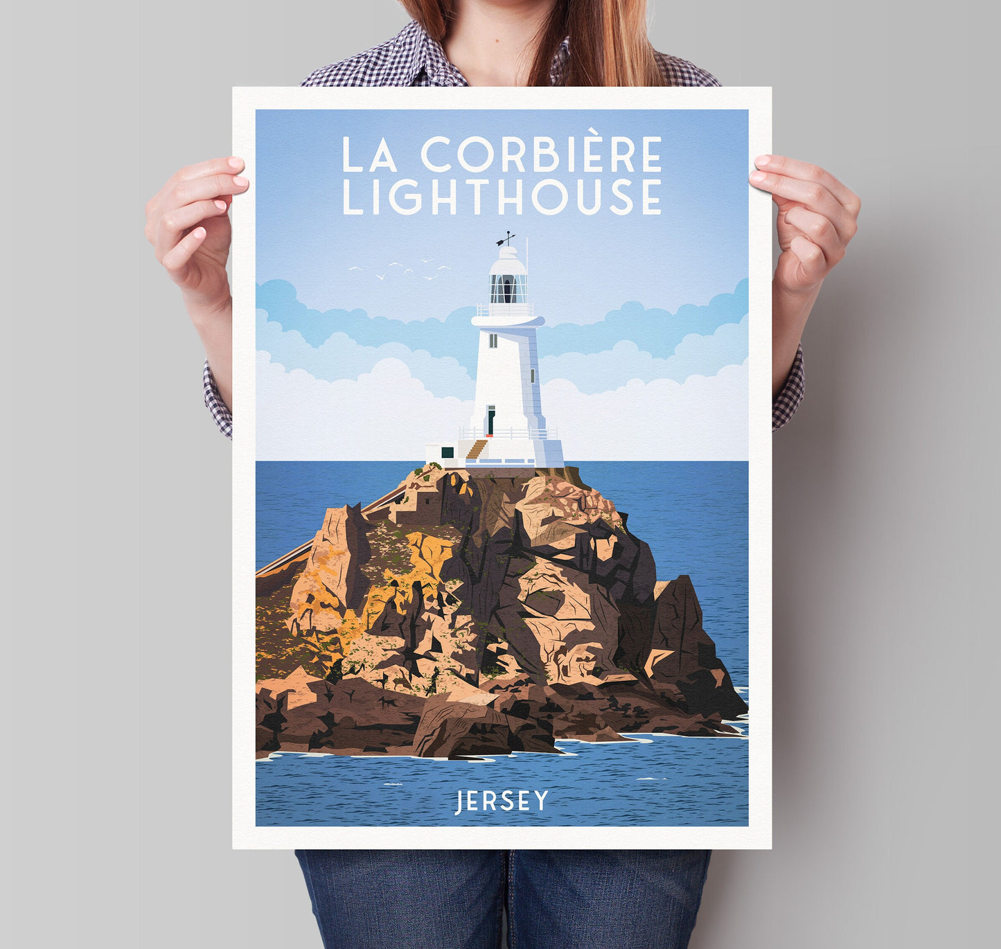 La Corbière Lighthouse Print - Jersey - St. Brélade - Travel Poster