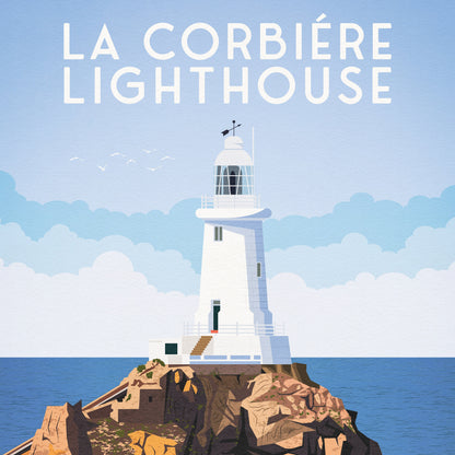 La Corbière Lighthouse Print - Jersey - St. Brélade - Travel Poster