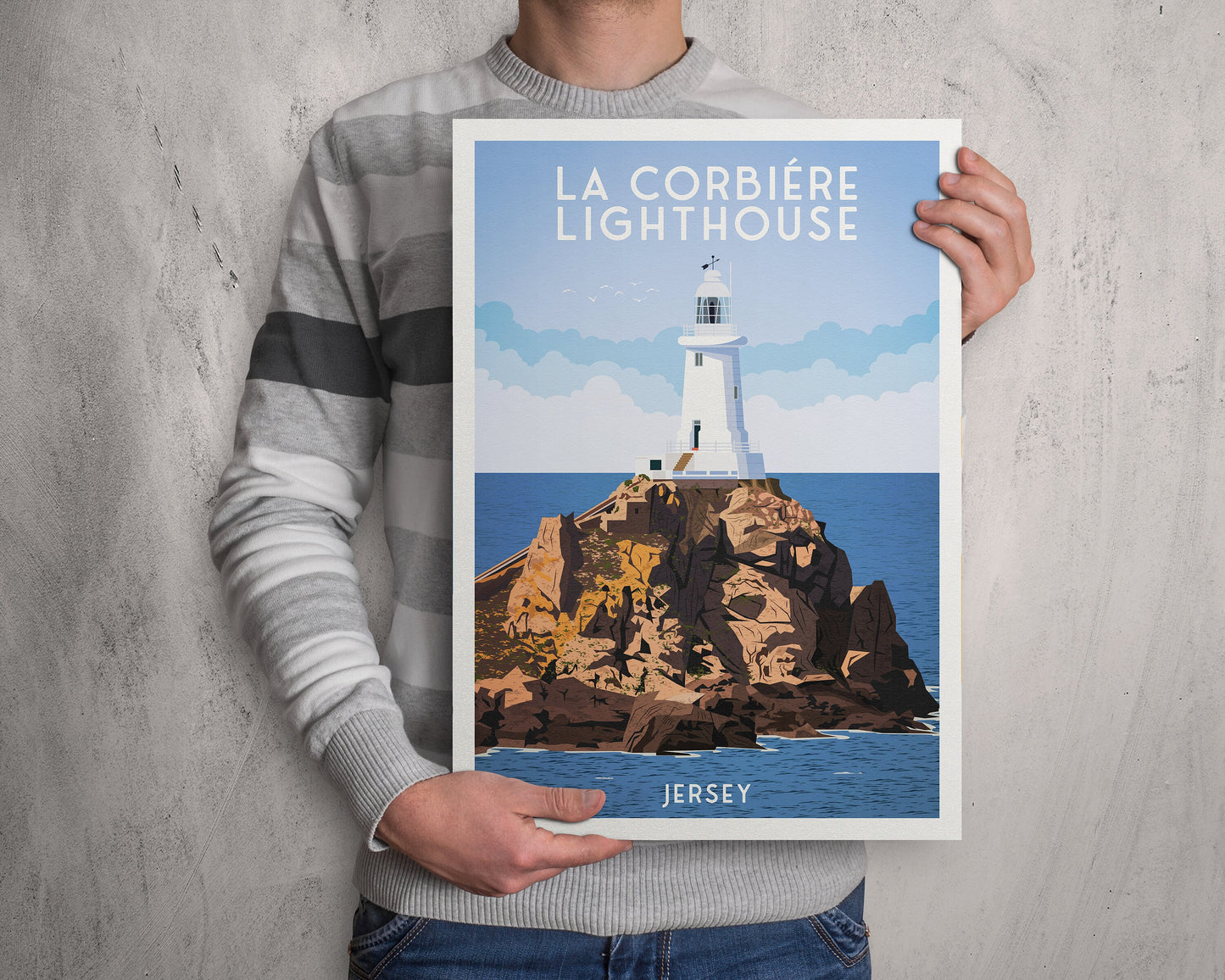 La Corbière Lighthouse Print - Jersey - St. Brélade - Travel Poster