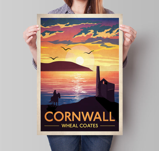 Cornwall Print | Poldark Travel Poster | Wheal Coates | St Just | Cornish Coast | Poster Wall Art | Wall Art | vintage Cornwall Engine house
