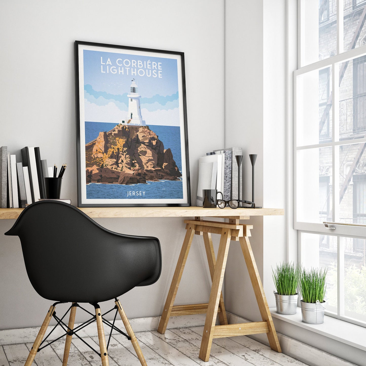 La Corbière Lighthouse Print - Jersey - St. Brélade - Travel Poster