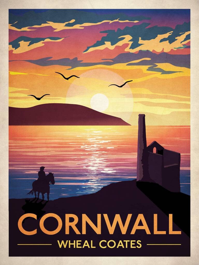 Cornwall Print | Poldark Travel Poster | Wheal Coates | St Just | Cornish Coast | Poster Wall Art | Wall Art | vintage Cornwall Engine house