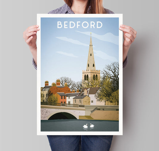 Bedford Town Bridge - Travel Poster - Swans - English Wall Art - England Gift