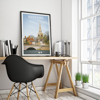 Bedford Town Bridge - Travel Poster - Swans - English Wall Art - England Gift