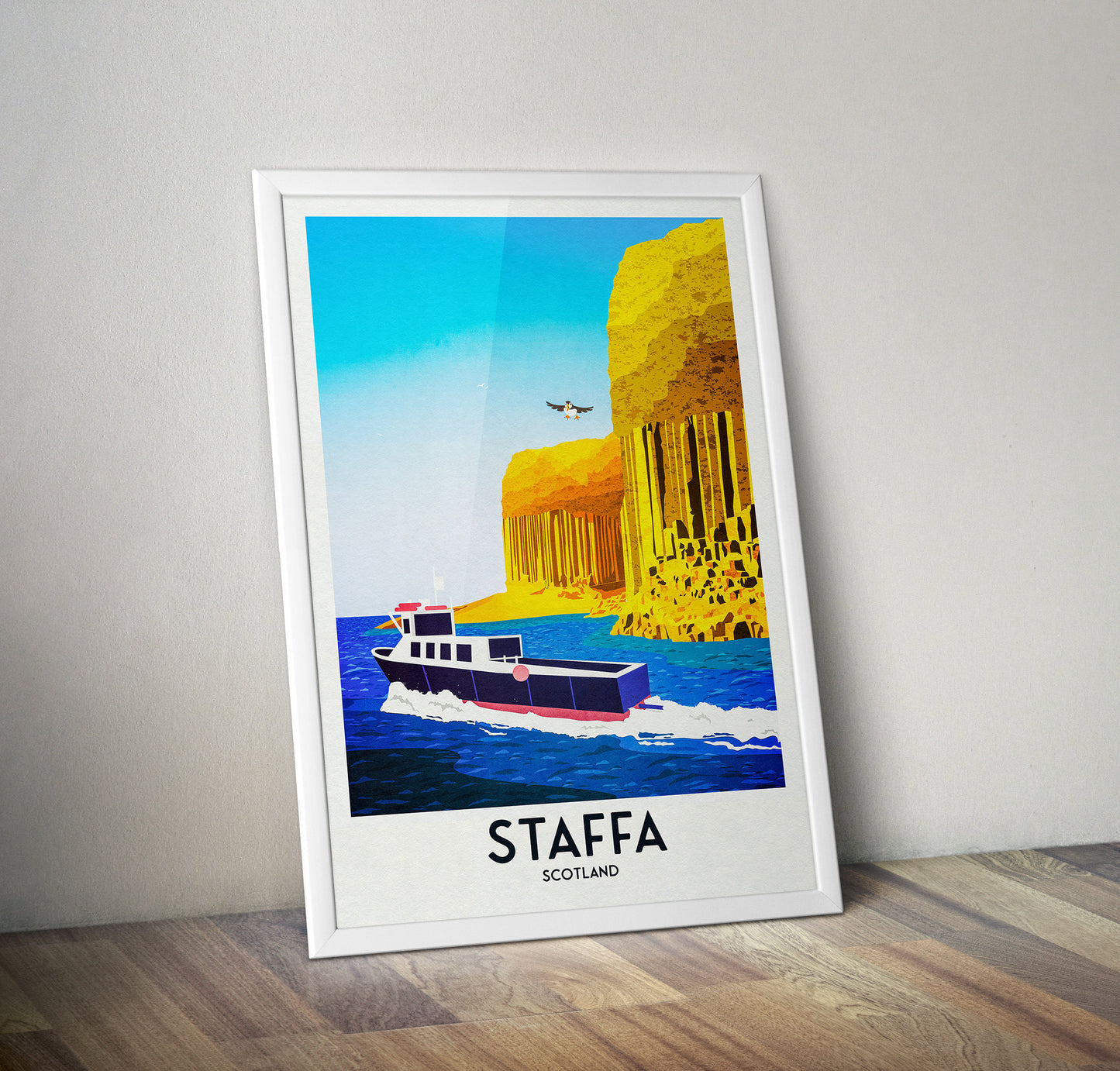 Staffa Travel Poster - Puffin Print - Fingal's Cave - Hebrides Illustration - Scottish Art