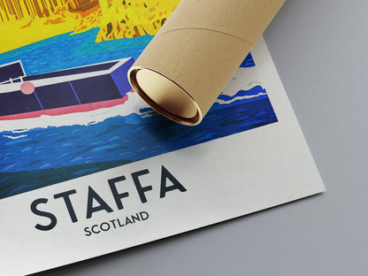 Staffa Travel Poster - Puffin Print - Fingal's Cave - Hebrides Illustration - Scottish Art