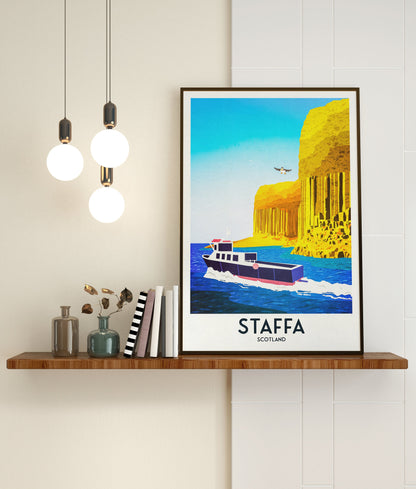 Staffa Travel Poster - Puffin Print - Fingal's Cave - Hebrides Illustration - Scottish Art