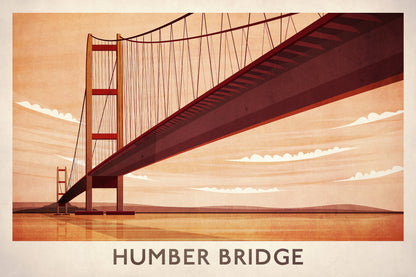 Humber Bridge Print, Vintage Travel Poster, Humber gift, Housewarming Gift , Modern Wall Art Travel Decor, kingston upon Hull