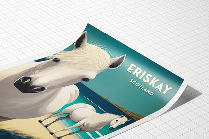 Eriskay Print - Travel Poster - Eriskay Ponies -  Outer Hebrides Wall Art