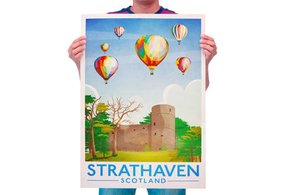 Strathaven Poster, Balloon Festival , Scottish Print, Vintage retro travel poster, Scottish Art, Hot Air Balloon Print