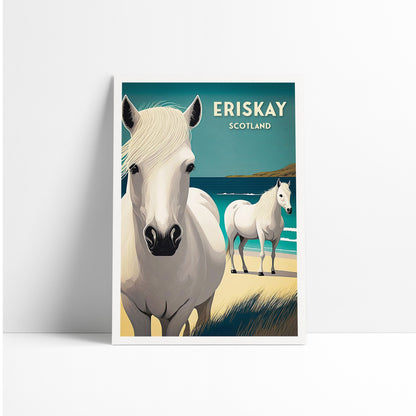 Eriskay Print - Travel Poster - Eriskay Ponies -  Outer Hebrides Wall Art