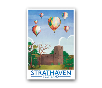 Strathaven Poster, Balloon Festival , Scottish Print, Vintage retro travel poster, Scottish Art, Hot Air Balloon Print