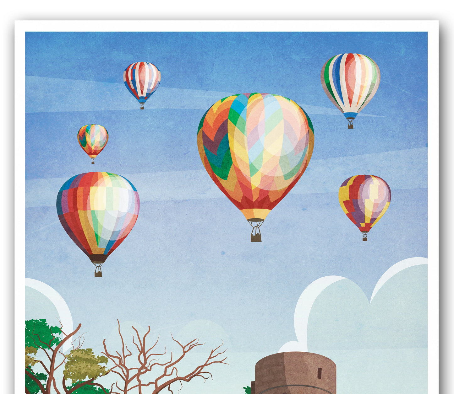 Strathaven Poster, Balloon Festival , Scottish Print, Vintage retro travel poster, Scottish Art, Hot Air Balloon Print