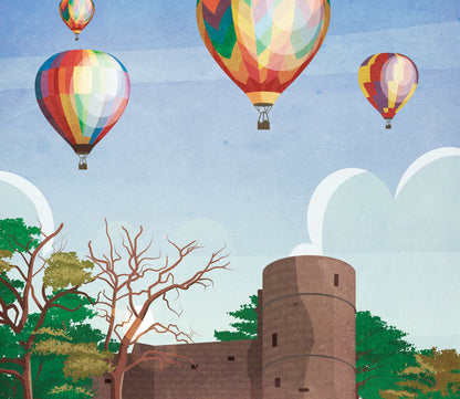 Strathaven Poster, Balloon Festival , Scottish Print, Vintage retro travel poster, Scottish Art, Hot Air Balloon Print