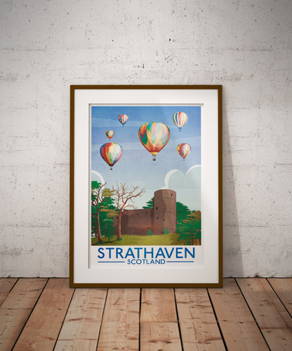 Strathaven Poster, Balloon Festival , Scottish Print, Vintage retro travel poster, Scottish Art, Hot Air Balloon Print