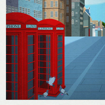 Royal Mile Travel Art Print, Edinburgh Poster, Scottish Wall Art, Red Telephone box, Old Town