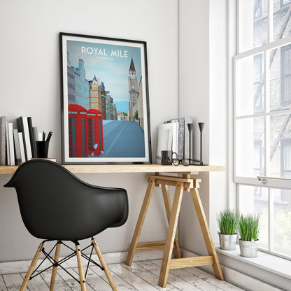 Royal Mile Travel Art Print, Edinburgh Poster, Scottish Wall Art, Red Telephone box, Old Town