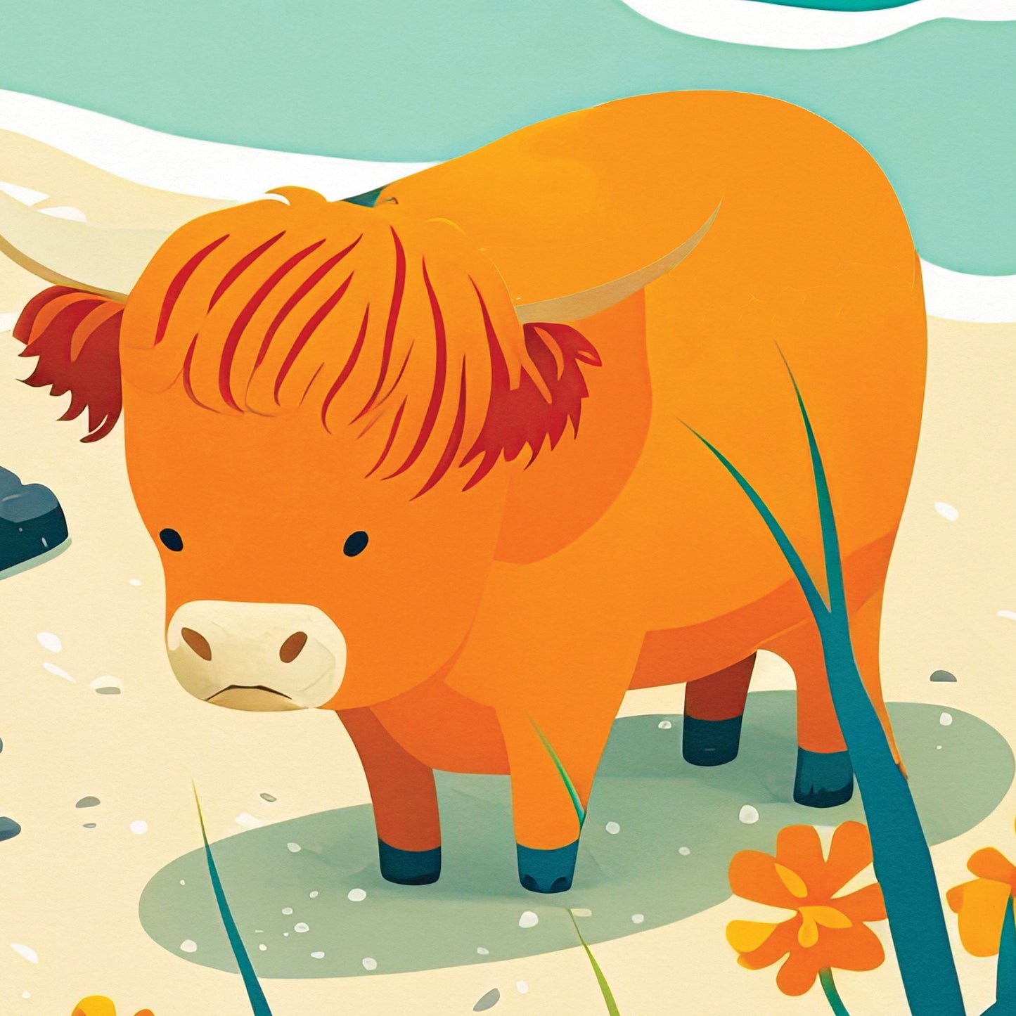 Whimsical Highland Cows on the Isle of Muck - Travel Poster - Scottish Coastal Illustration Print - Scottish Wall Art - Poster - Highlands