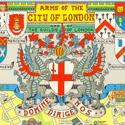 Historical Map of London. Arms of the City of London and the Guilds of London - Reproduction of 1965 Vintage Wall Art Poster - L.G Bullock