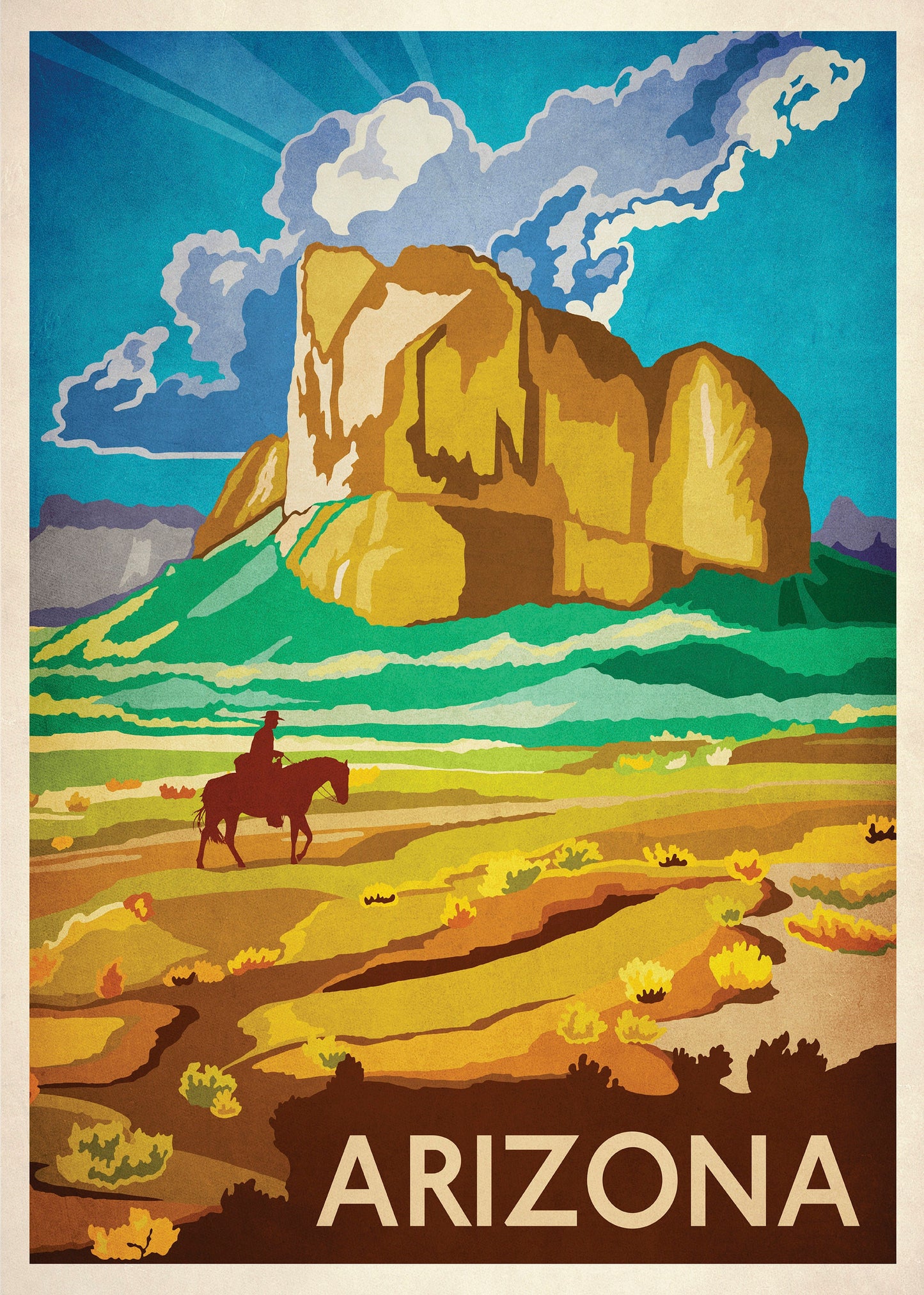 Arizona Travel Poster, retro Arizona print, American Travel Poster, Vintage looking,  Cowboy Art Print