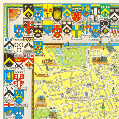 Historical Map of London. Arms of the City of London and the Guilds of London - Reproduction of 1965 Vintage Wall Art Poster - L.G Bullock